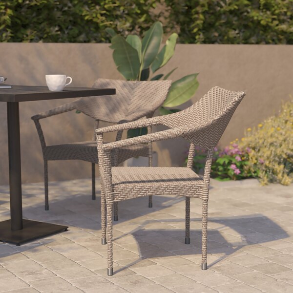 Flash Furniture Natural PE Rattan Wicker Patio Dining Chair, 2PK 2-TT-TT002-NAT-GG - main